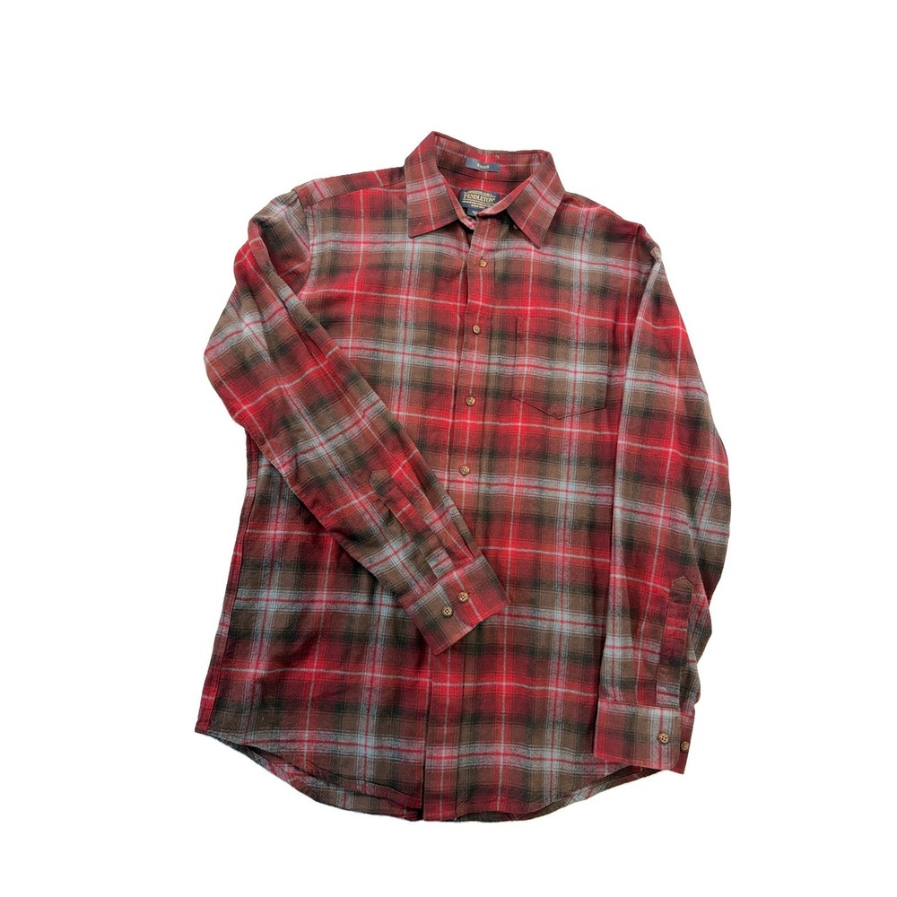 Pendleton Mason Button Down Flannel Men's M Red Plaid Flannel Cotton Long Sleeve